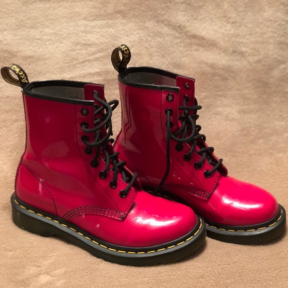 glossy red doc martens